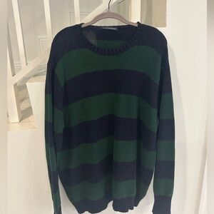 Brandy Melville Striped Green and Navy Oversized Sweater